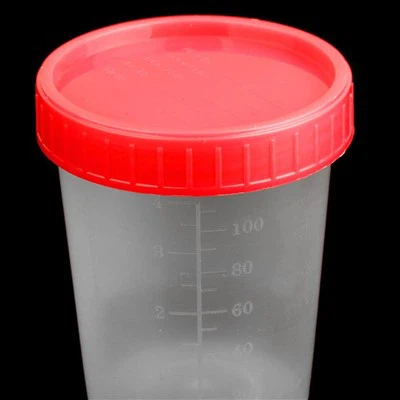 Plastmassadan tayyorlangan o'lchov namunasi kubogi steril konteyner